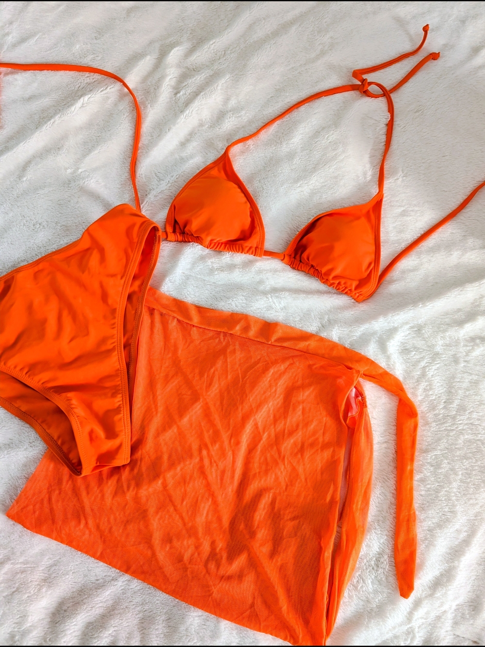 Vibrant Orange Triangle Bikini Set with Sarong